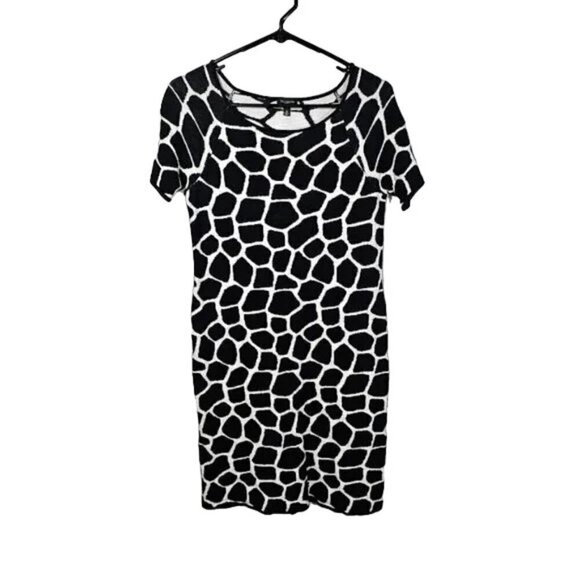 TALBOTS Giraffe Animal Print Sweater Dress BLACK & WHITE size S p Chic Preppy - Picture 1 of 6